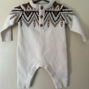 Old Navy White and Brown Patterned Bodysuit